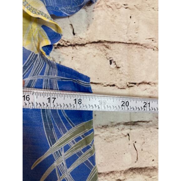 Cocomo Popover Top Womens Medium Cobalt & Yellow Tropical Floral Flutter Sleeve - Picture 7 of 12